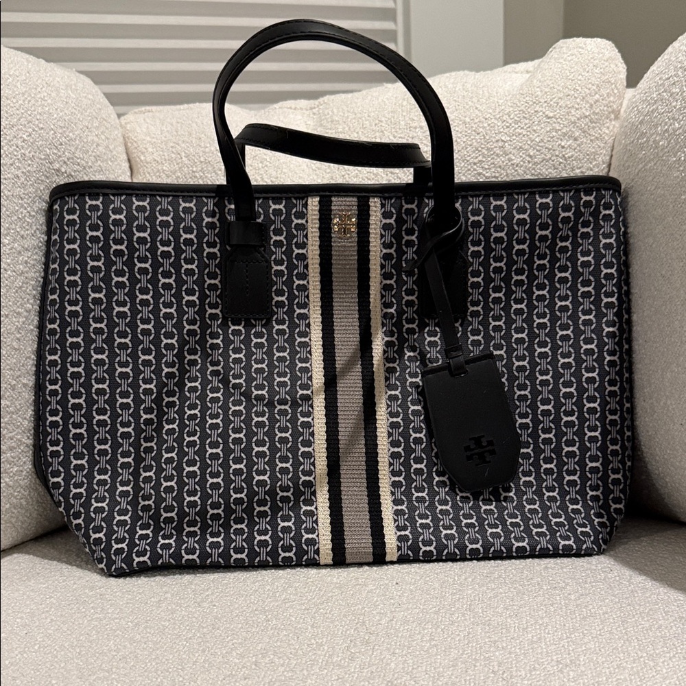 Tory Burch Black and Cream Tote Bag